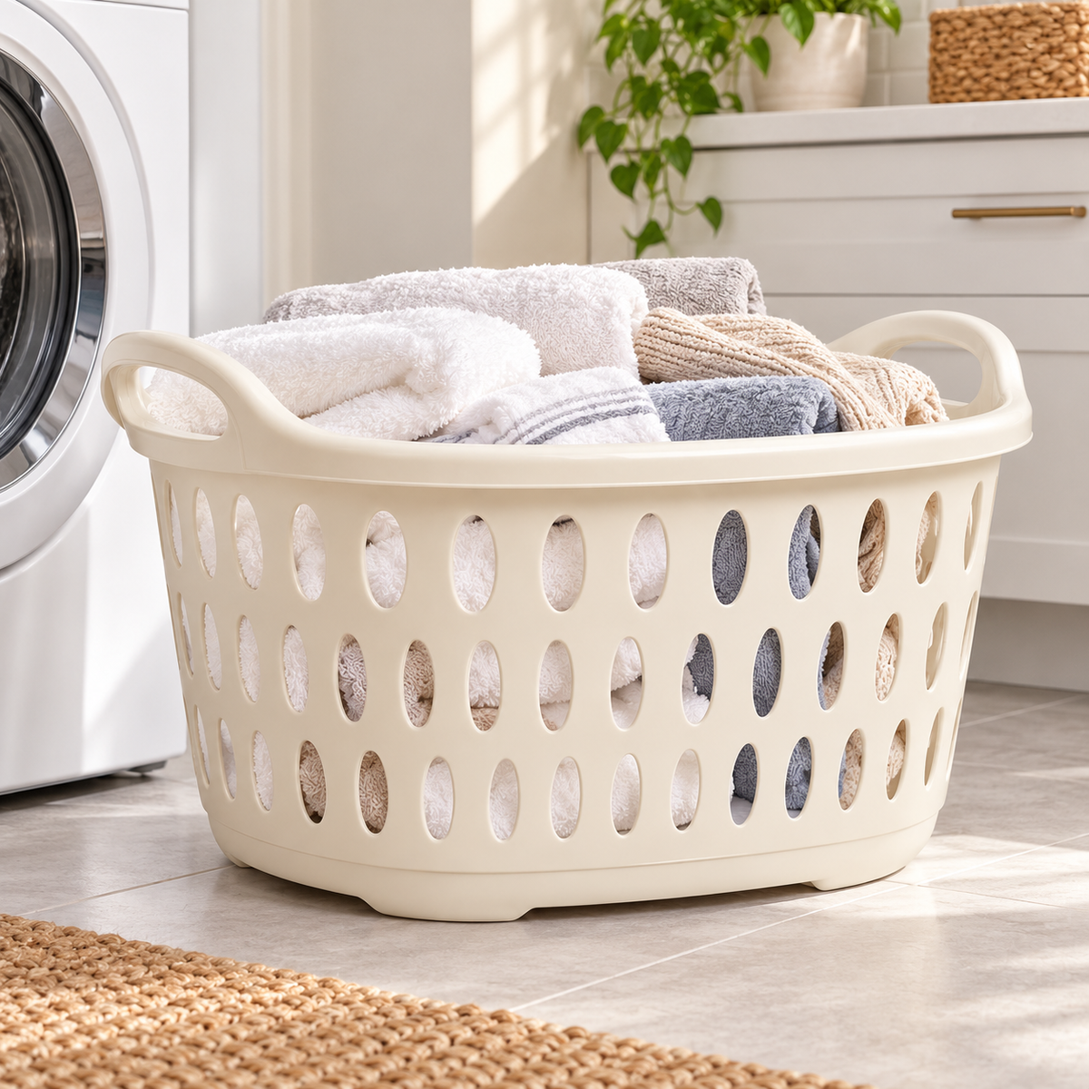 Ventilated Plastic Laundry Hamper with Carry Handles