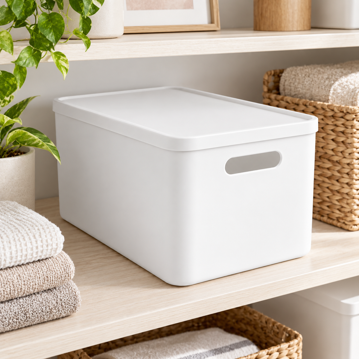 Lidded Plastic Storage Box for Home Organization